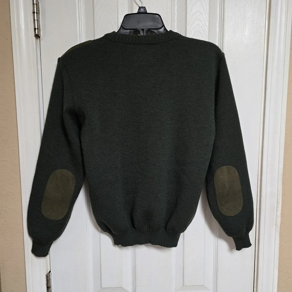 WOOLYBACK Crew‎ Neck Pure Wool Thick Chunky Sweater Suede Patches England  11/12